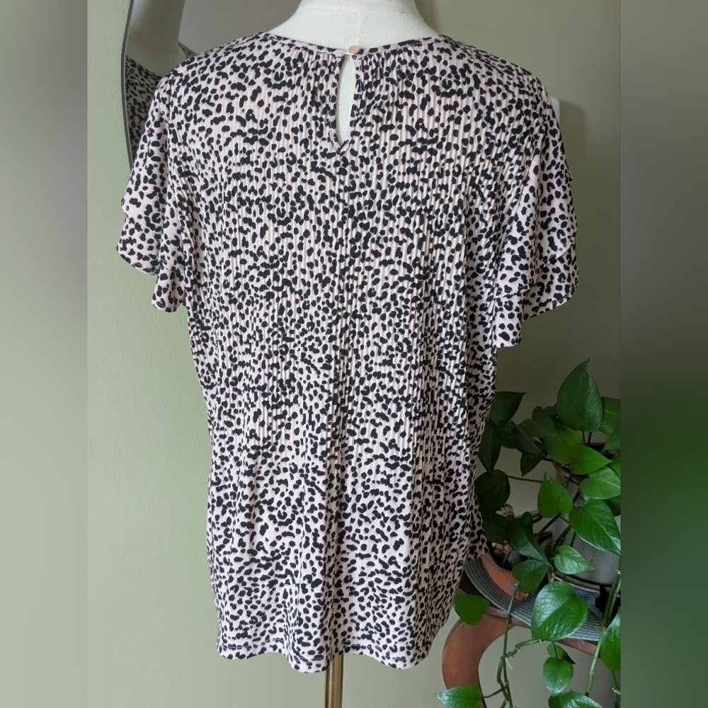 Adrianna Papell Women's Size Large Animal Print Short Sleeve Crewneck Top - Picture 5 of 10